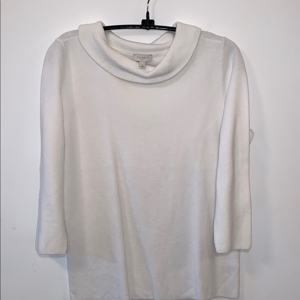 Talbots White Cowl Neck 3/4 Sleeve Sweater Lightweight Knit Size Small